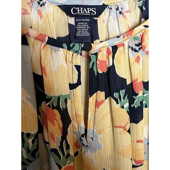NWT CHAPS Georgette Ruffle Sleeve Peasant Blouse Yellow & Navy Floral Size 2X - Picture 6 of 8